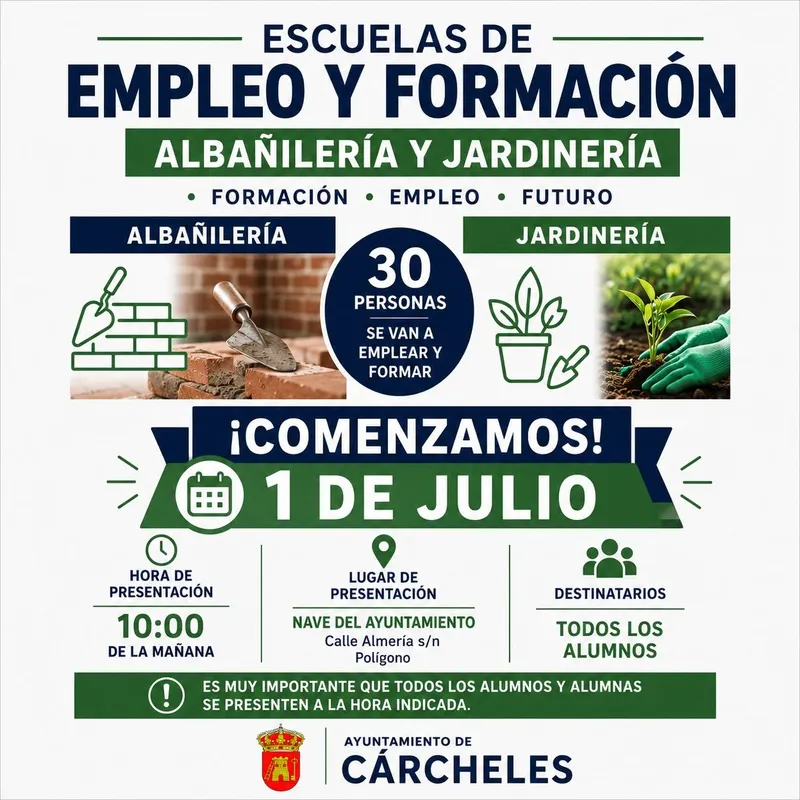 Cárcheles impulsa el empleo con Escuelas de Formación en Albañilería y Jardinería