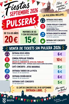 Biota pone a la venta pulseras y tickets para los actos de las fiestas de septiembre
