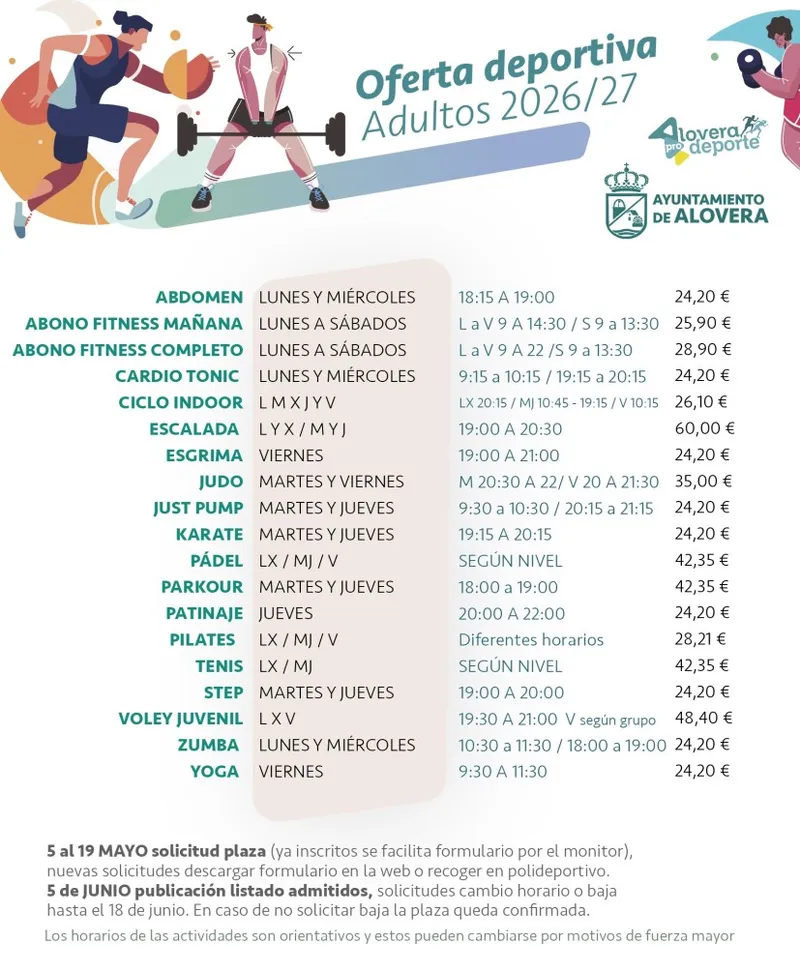 Alovera abre el plazo para inscribirse en las actividades deportivas de la próxima temporada