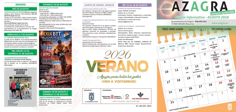 Azagra presenta su agenda cultural y de ocio para agosto de 2026