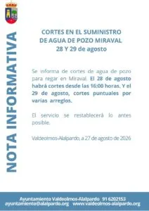 Cortes de agua de pozo en Miraval los días 28 y 29 de agosto