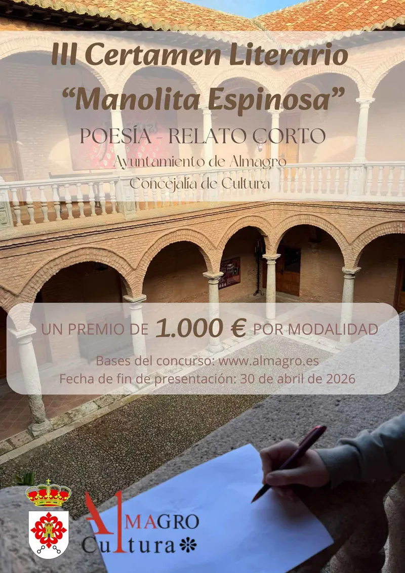 Almagro lanza el III Certamen Literario Manolita Espinosa con premios de 1.000 euros