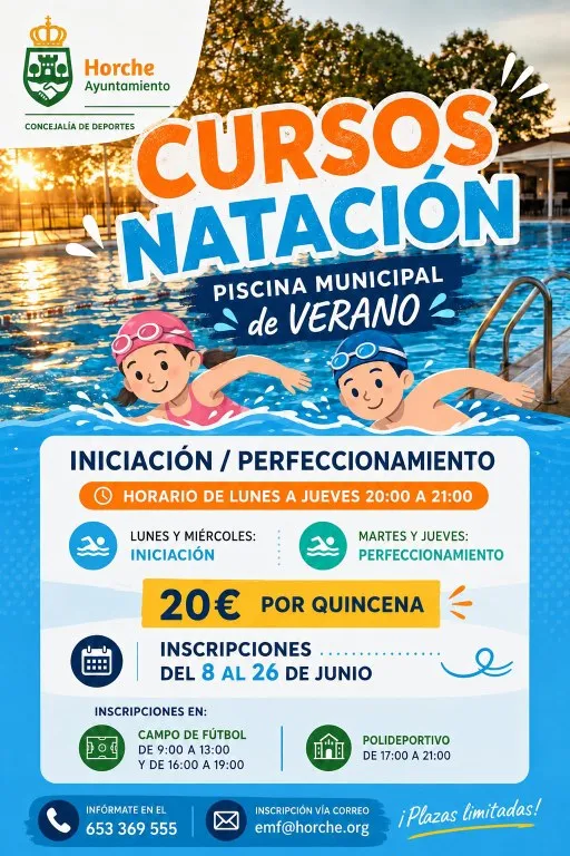 Horche abre inscripciones para cursos de natación de verano en la piscina municipal
