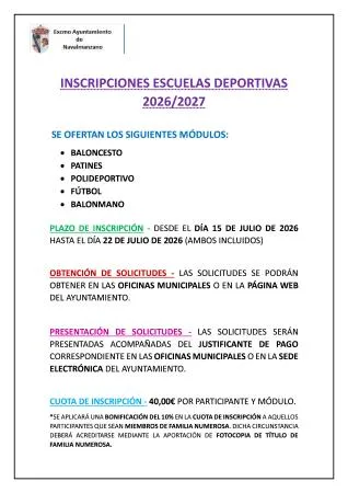 Navalmanzano abre inscripciones para las escuelas deportivas 2026-2027