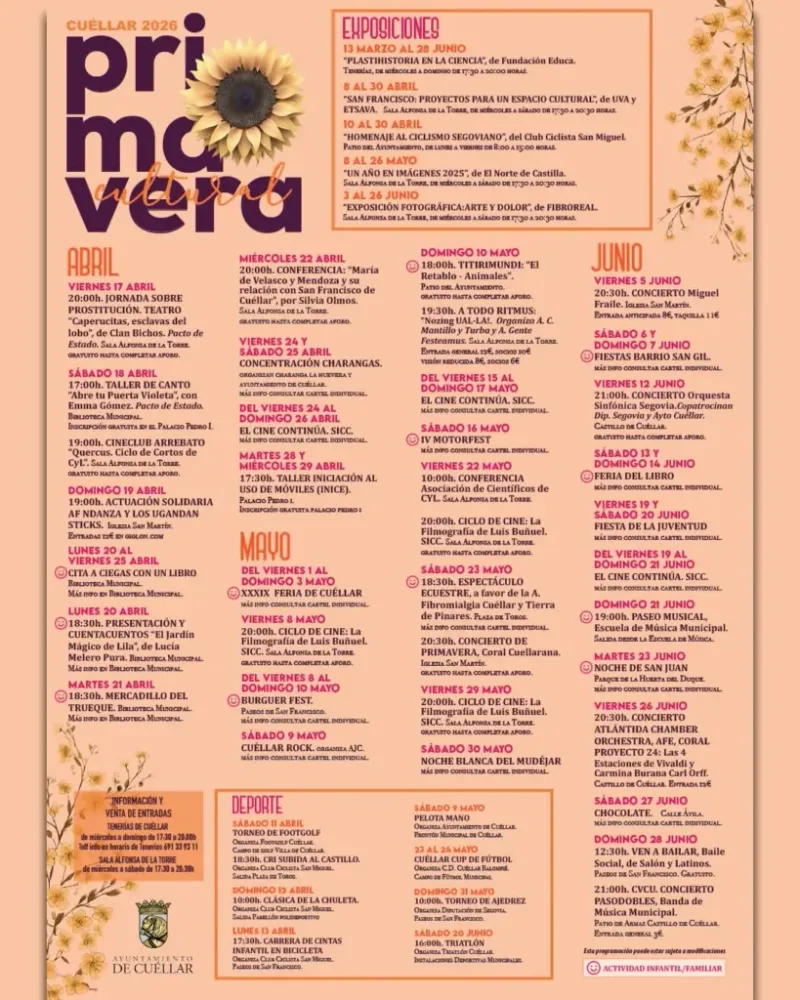 Cuéllar presenta su programación cultural de primavera 2026 con teatro, cine y música