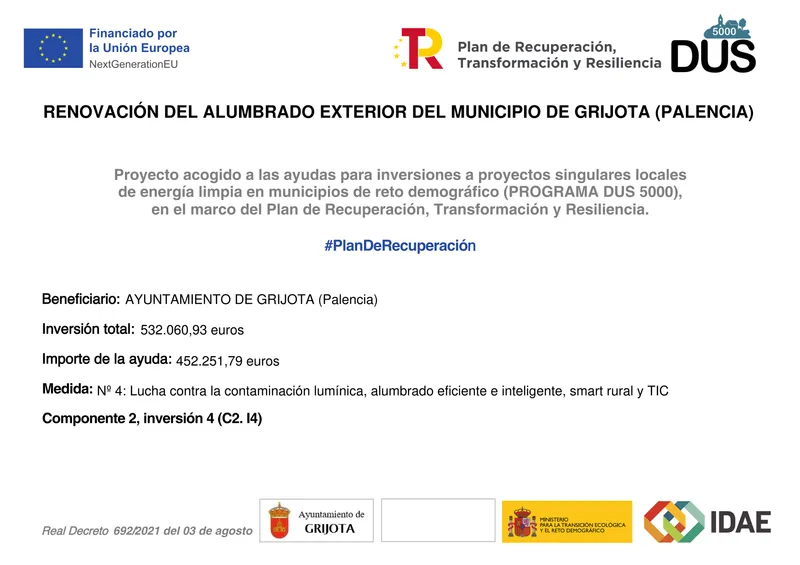 Grijota renueva su alumbrado público para mejorar la eficiencia energética