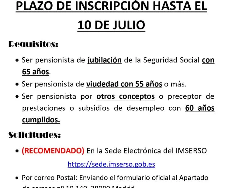 Entrambasaguas anuncia el inicio de la campaña de vacaciones del IMSERSO 2026-2027