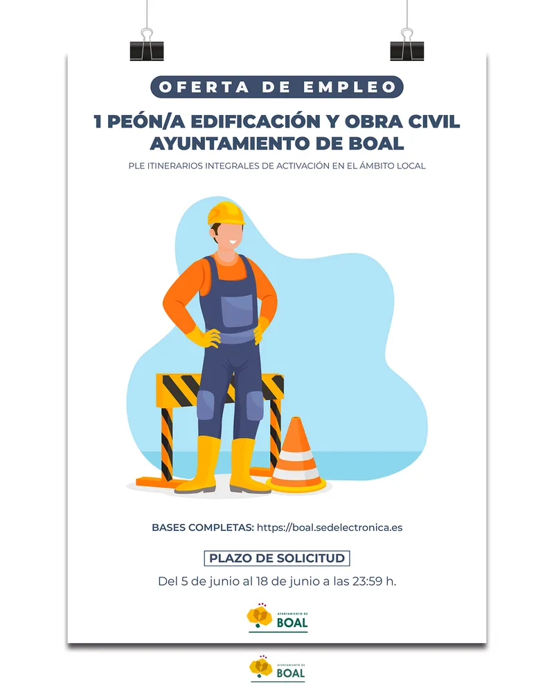 Boal busca un peón para mantenimiento de edificios y caminos