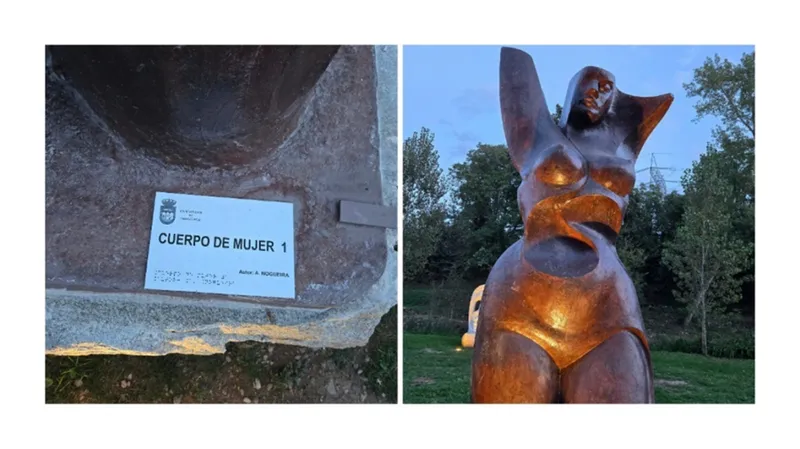 Escultura monumental de mujer en resina y vidrio llega a Carracedelo
