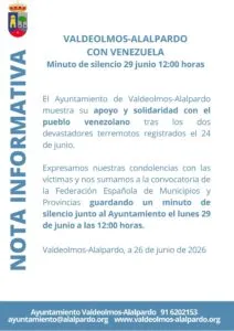 Valdeolmos-Alalpardo convoca minuto de silencio por el terremoto en Venezuela