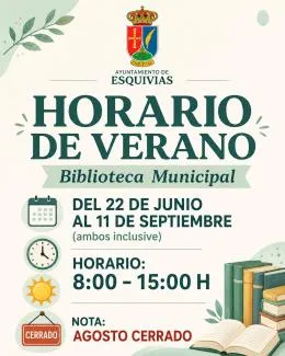 La Biblioteca Municipal de Esquivias ajusta su horario de verano