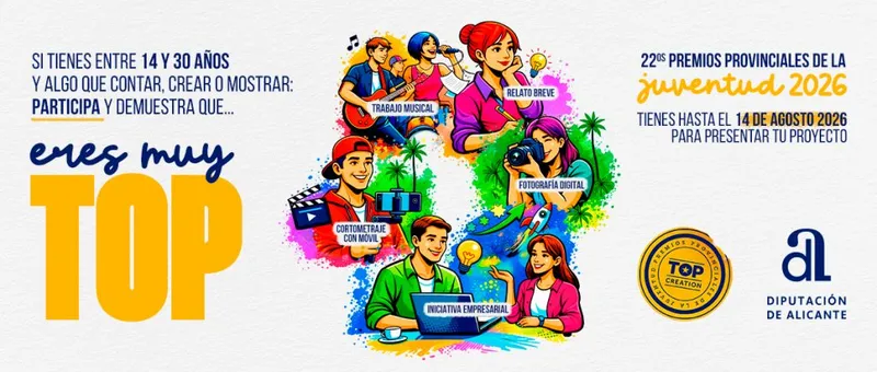 Diputación de Alicante lanza los Premios Top Creation 2026 para jóvenes talentos