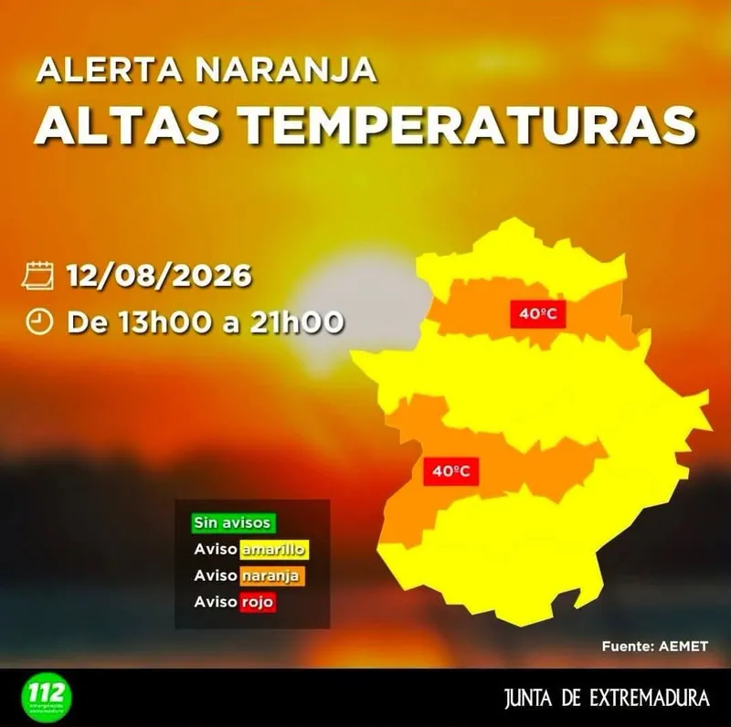 Alerta amarilla por altas temperaturas en la provincia de Badajoz