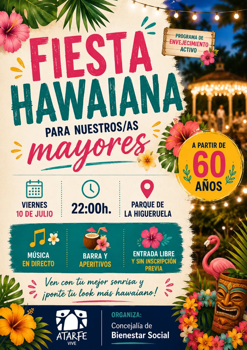 Atarfe celebra una Fiesta Hawaiana para sus mayores con música y aperitivos
