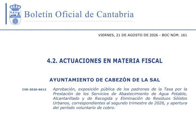Cabezón de la Sal abre el cobro voluntario de servicios sociales de julio