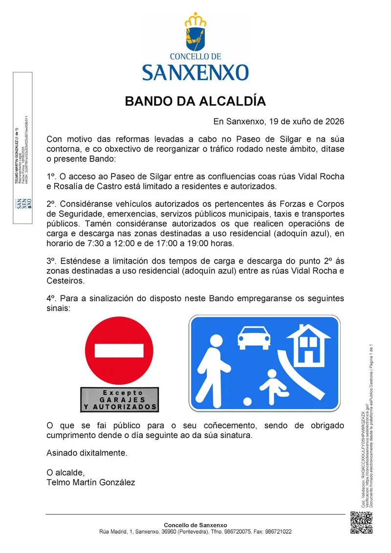 Sanxenxo restringe el tráfico en Silgar por obras