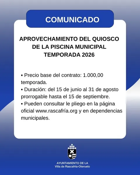 Rascafría saca a licitación el quiosco de la piscina municipal para la temporada 2026