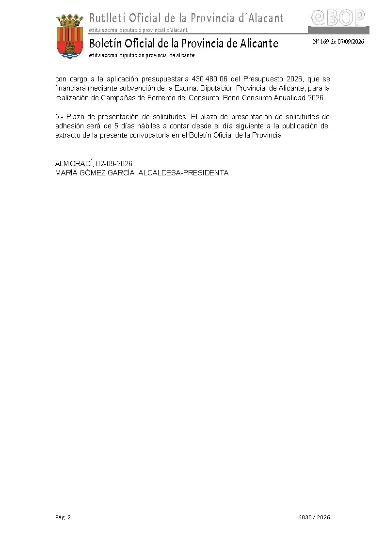 Almoradí abre el plazo para que comercios se adhieran al Bono Consumo "Almoradí Vale x2"