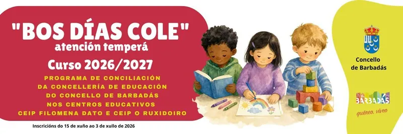 Barbadás abre el plazo para el servicio 'Bos Días Cole' del curso 2026-2027