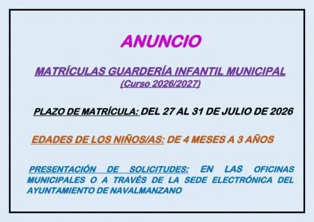 Navalmanzano abre el plazo de matrícula para la guardería municipal del curso 2026/2027