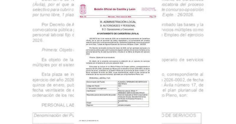 Cardeñosa abre el plazo para la selección de un nuevo alguacil/operario de servicios múltiples