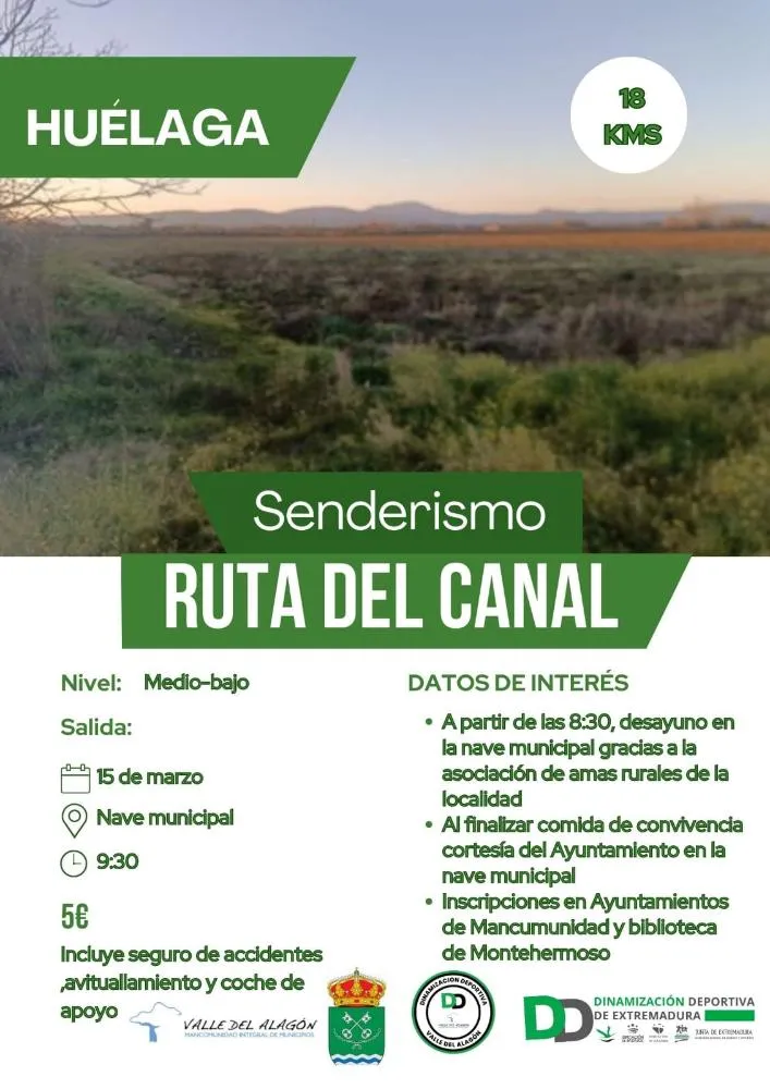 Huélaga abre inscripciones para la Ruta del Canal, una marcha senderista de 18 km