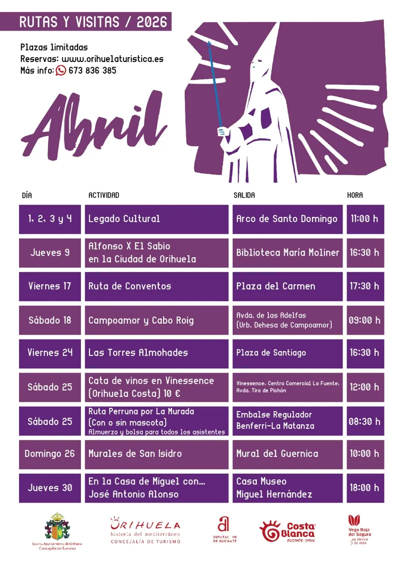 Orihuela presenta su programación de rutas turísticas para abril