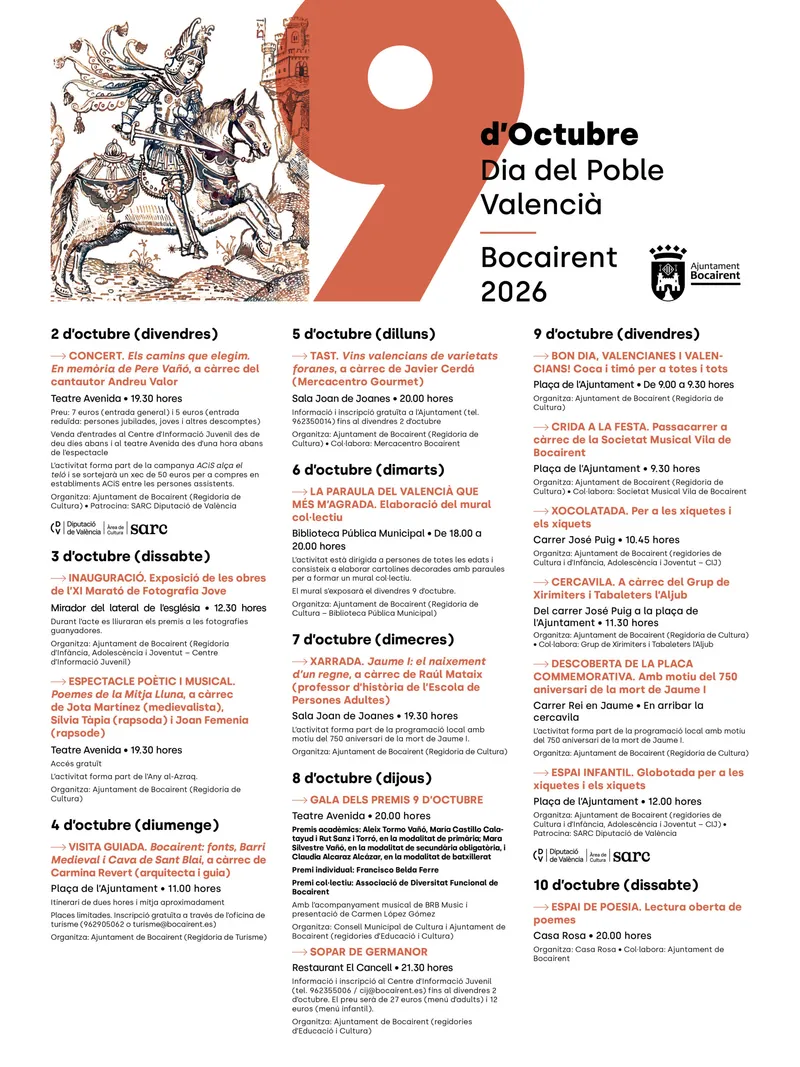 Bocairent presenta su agenda cultural y festiva para octubre de 2026
