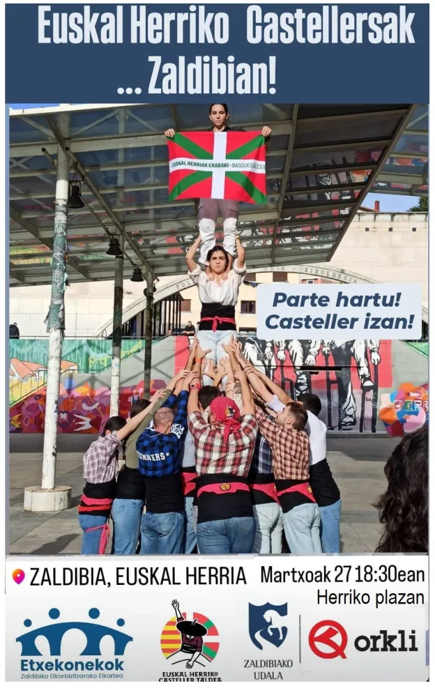 Taller de castells en Zaldibia para aprender a construir torres humanas