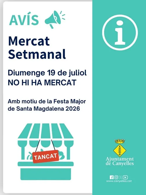 Canyelles cierra su mercado semanal el 19 de julio por la Festa Major de Santa Magdalena