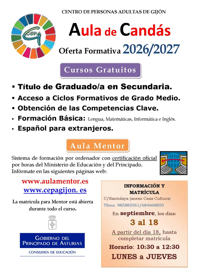 El Centro de Personas Adultas de Gijón abre inscripciones para sus cursos