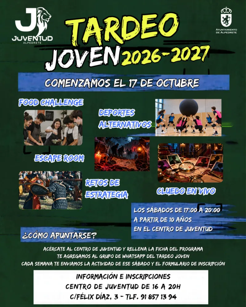 Alpedrete lanza el 'Tardeo Joven' para dinamizar las tardes de los sábados de octubre a mayo