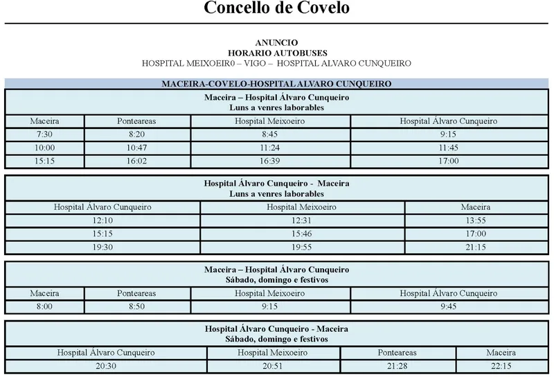 Covelo actualiza la información sobre las líneas regulares de autobús