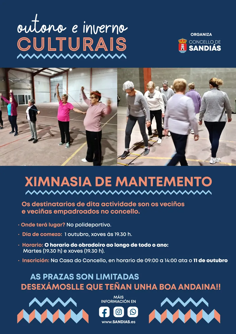 Sandiás abre inscripciones para gimnasia de mantenimiento para empadronados