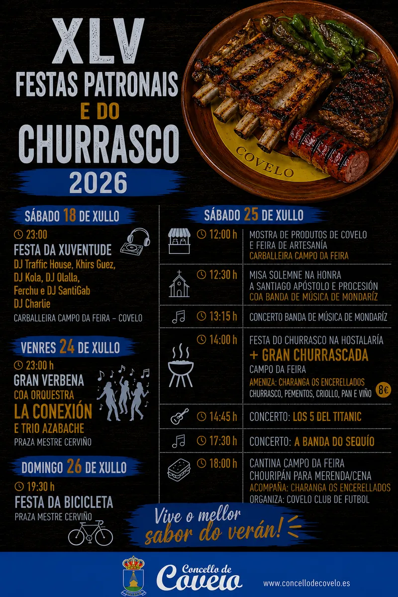 Covelo celebra sus fiestas patronales y de la churrascada del 18 al 26 de julio