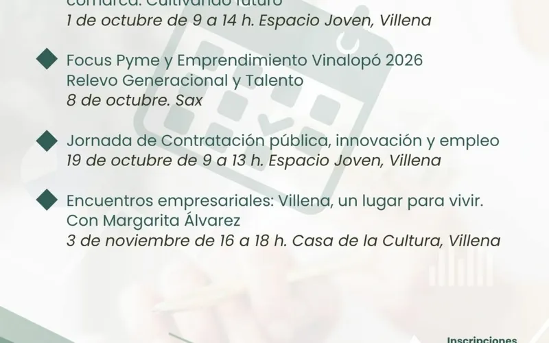 Villena lanza 15 actividades gratuitas de formación y emprendimiento para el otoño