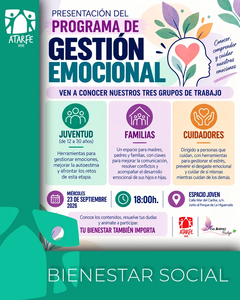 Atarfe presenta un programa de gestión emocional para jóvenes, familias y cuidadores