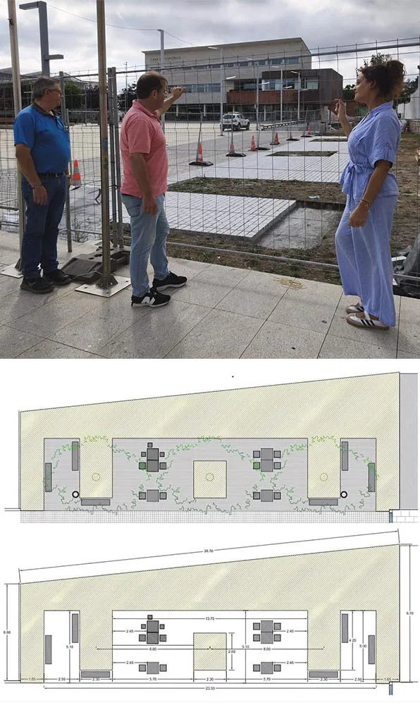 Burela crea un nuevo espacio de descanso en la Praza do Concello con mobiliario reutilizado