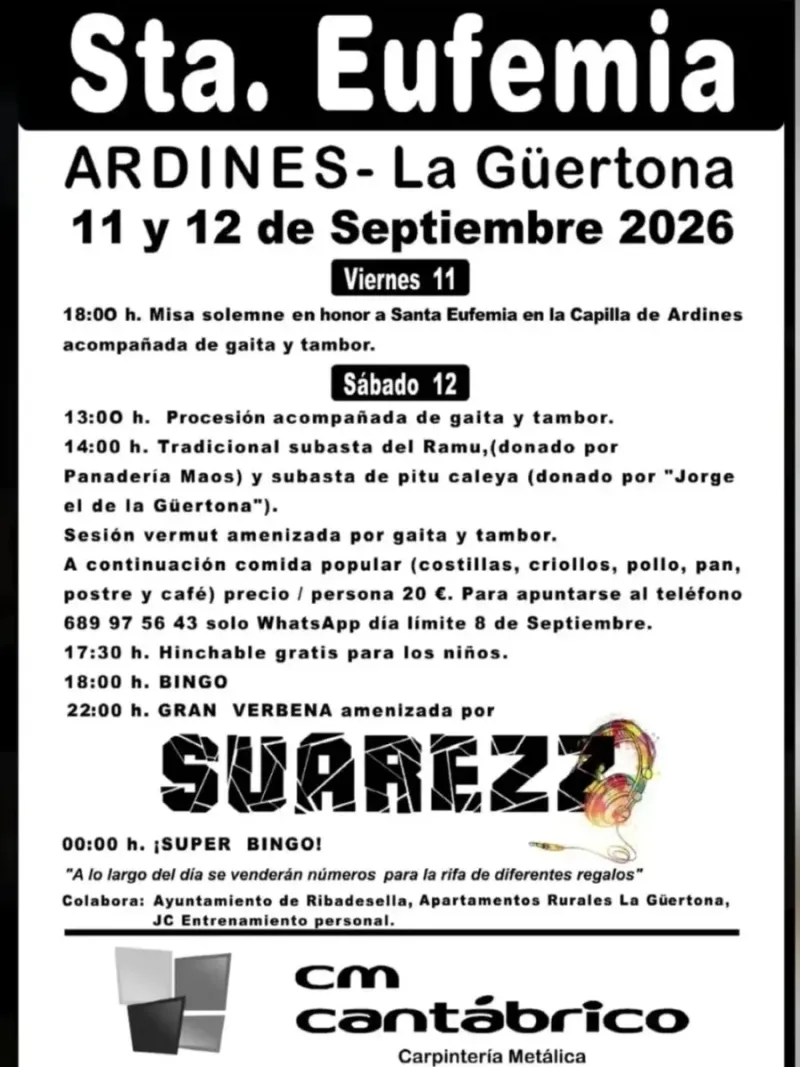 Ardines honra a Santa Eufemia con misa, procesión y actividades populares