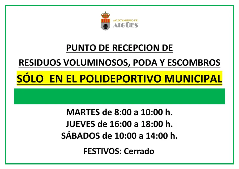 Aigües actualiza el horario de su Punto Limpio para marzo