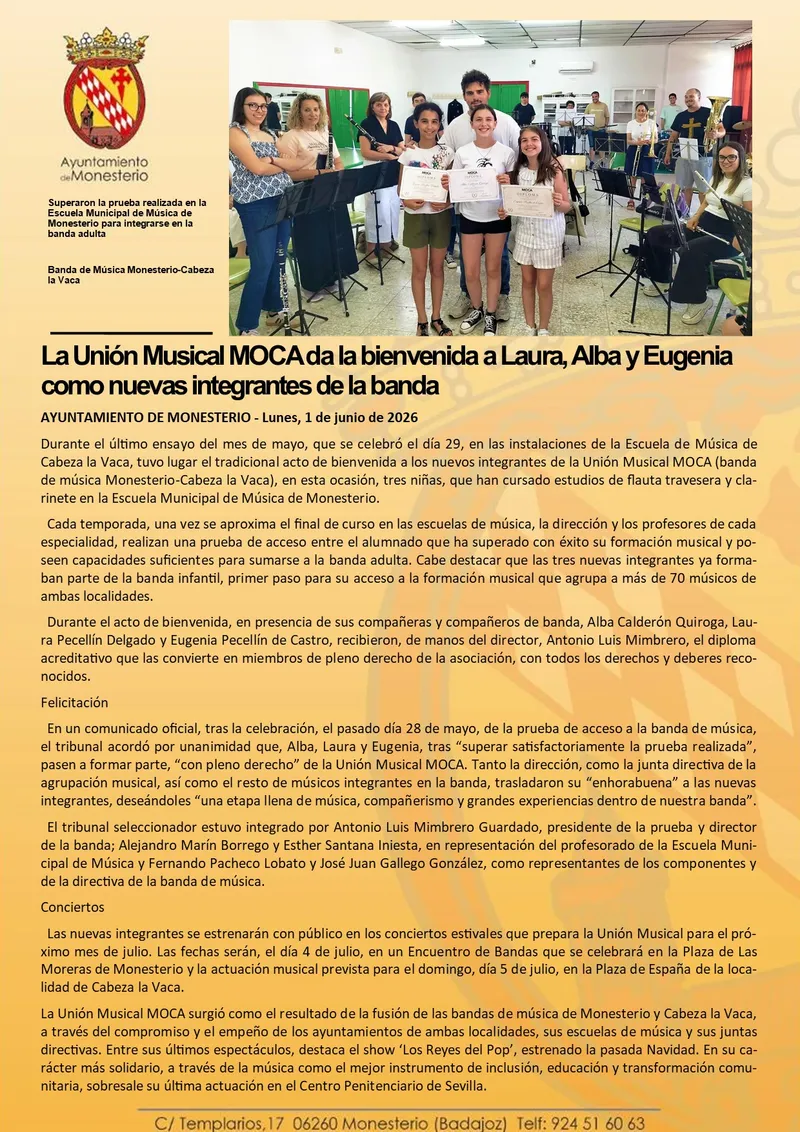 La Unión Musical MOCA da la bienvenida a tres nuevas integrantes