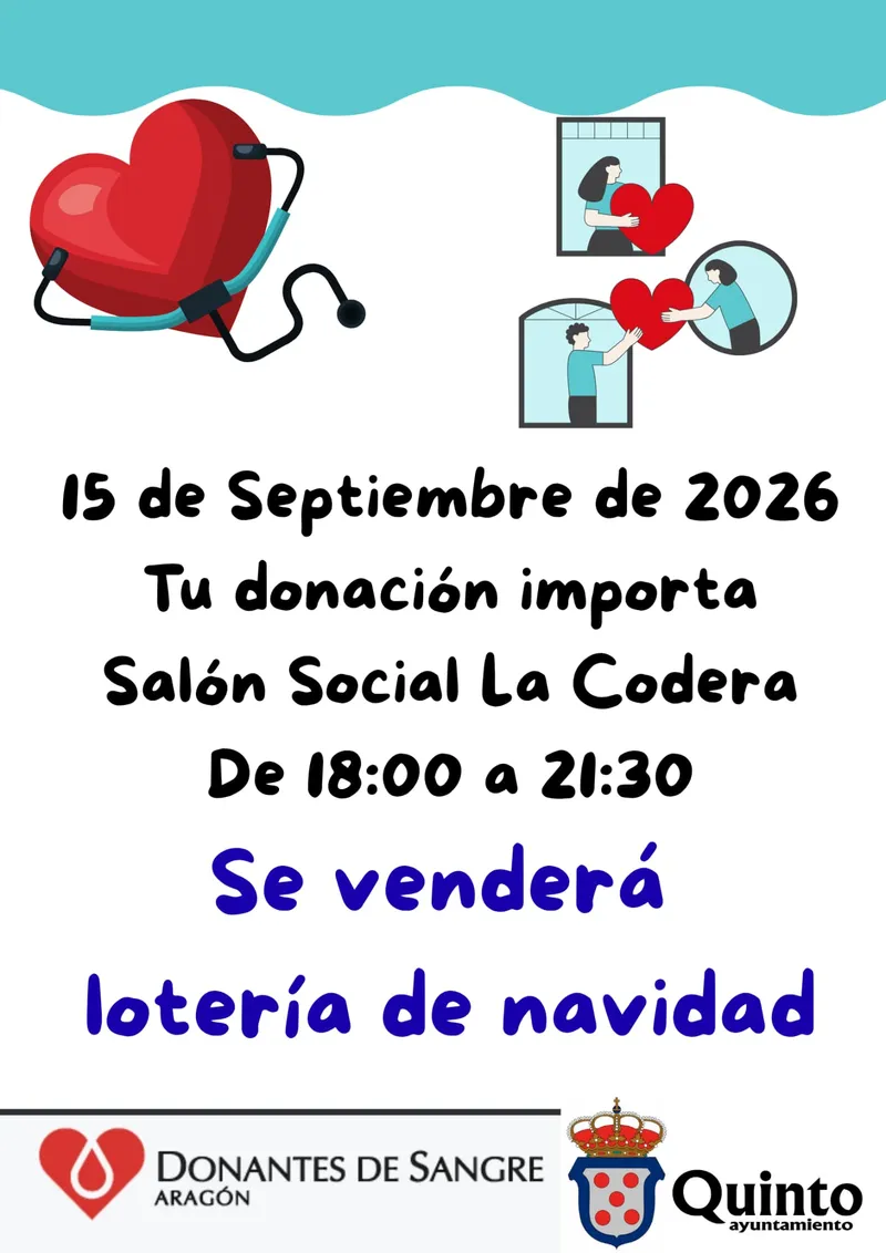 Campaña de donación de sangre en Quinto el 15 de septiembre