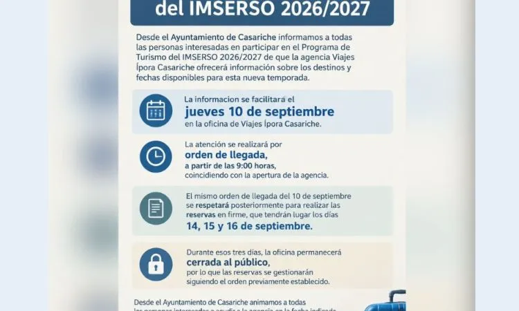 Imserso 2026/27: Viajes Ípora en Casariche informa sobre destinos y reservas