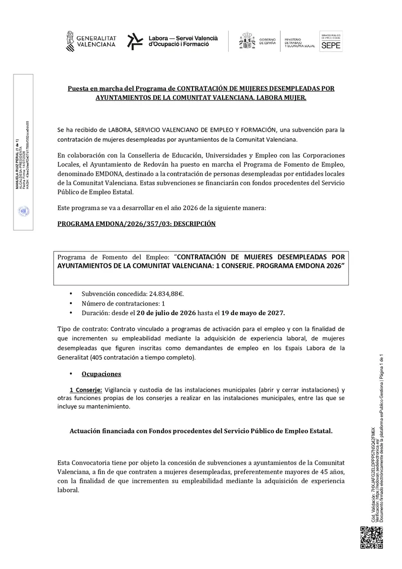 Redován lanza el programa EMDONA para impulsar el empleo femenino