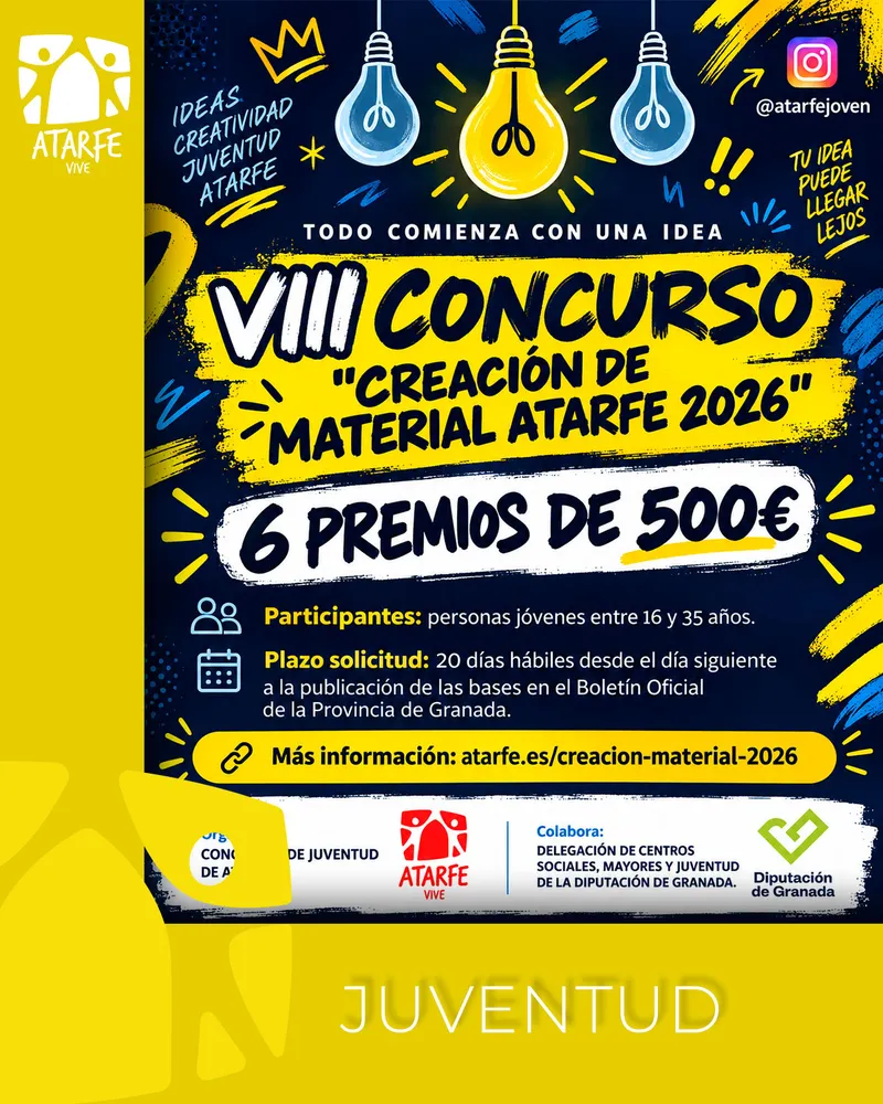 Concurso 'Creación de Material Atarfe 2026' premia la juventud creativa con 3.000 euros