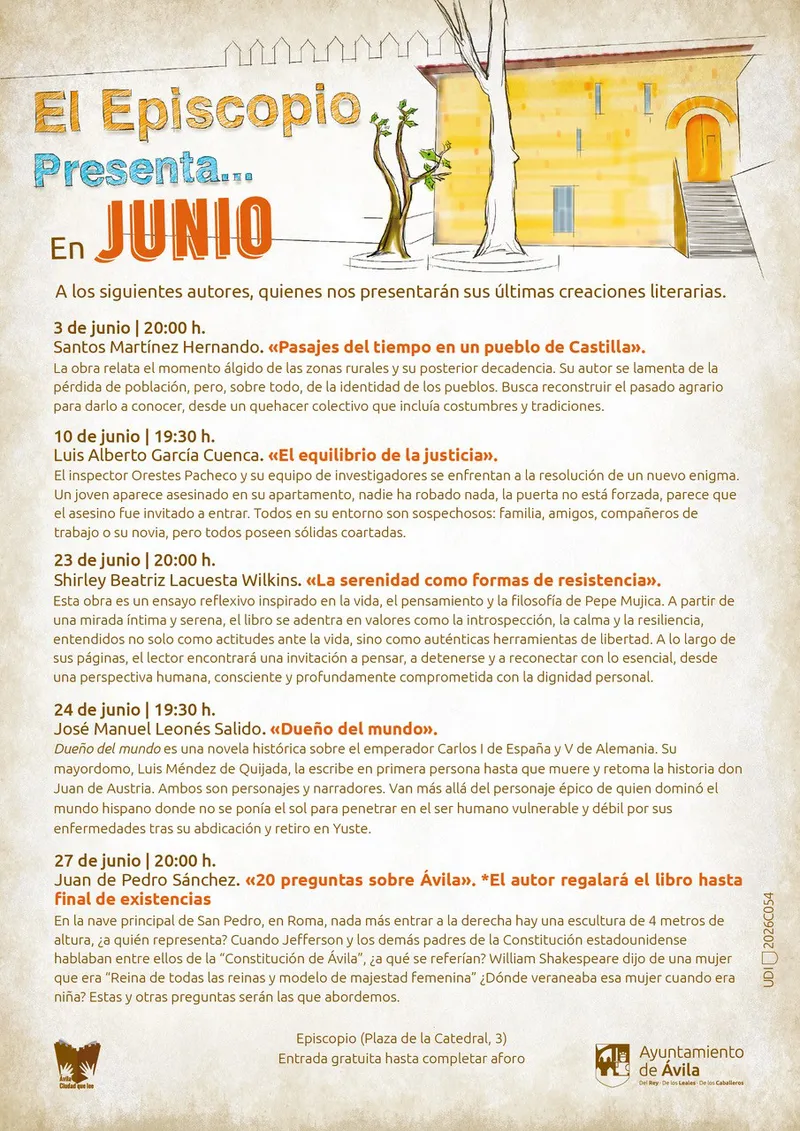 El Episcopio de Ávila acoge un ciclo de presentaciones literarias en junio