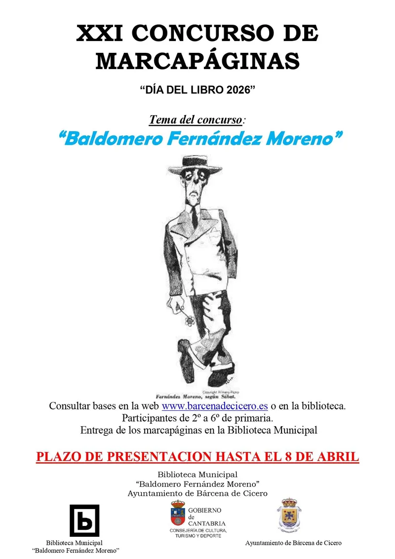 Bárcena de Cicero celebra el Día del Libro con un concurso de marcapáginas sobre Baldomero Fernández Moreno
