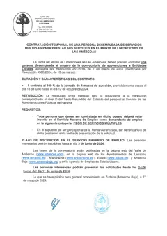 El Monte de Limitaciones de Las Améscoas busca peón de servicios múltiples para contrato temporal