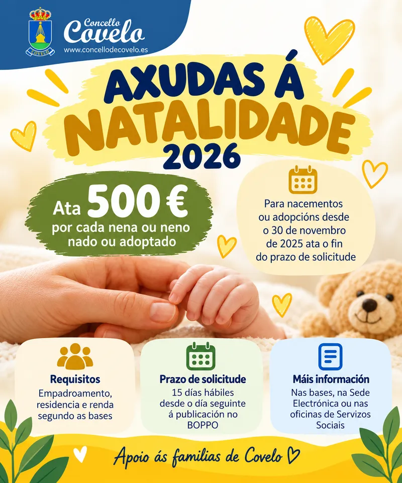 Covelo abre el plazo para solicitar ayudas a la natalidad de hasta 500 euros