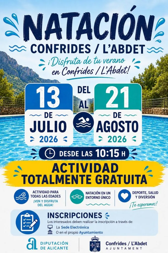 Confrides abre inscripciones para cursos de natación y aquagym gratuitos este verano